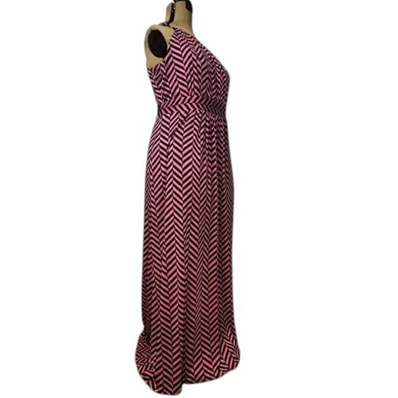 Loft Dress Maxi Pink and Navy Chevron Women’s Size M Petite - Picture 2 of 5